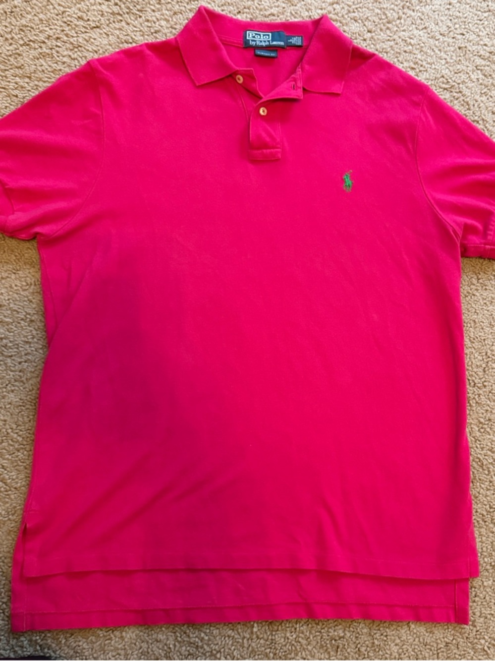 Ralph Lauren Men’s Bright Pink Custom fit  Polo with Green Pony